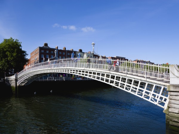 Ireland, County Dublin, Dublin City, The 1816 cast iron Ha Penny or Half Penny Bridge across the