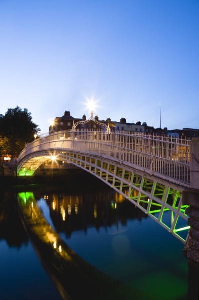Ireland, County Dublin, Dublin City, The 1816 cast iron Ha Penny or Half Penny Bridge across the