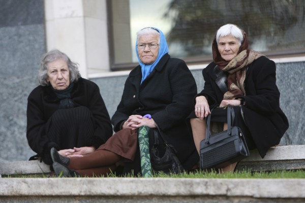 Albania, Tirane, Tirana, Three elderly women sitting together.