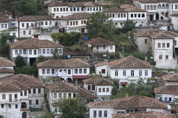 Albania, Berat, Ottoman houses in the old town.