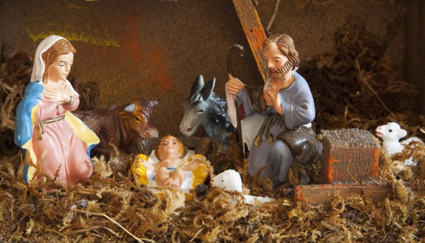 Festivals, Religious, Christmas, Nativity crib scene with small plastic figures.