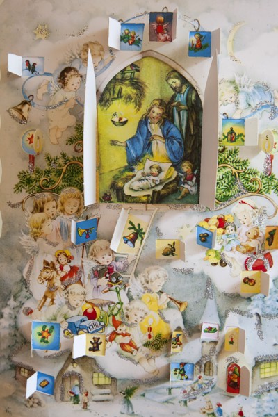 Festivals, Religious, Christmas, Advent calendar with all of the windows opened.