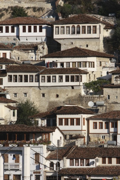 Albania, Berat, Ottoman houses in the old town.