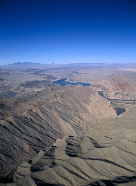 USA, Nevada, General, Aerial view of pushed up rock formations in the desert.