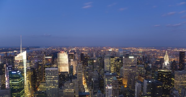 USA, New York, New York City, Manhattan  View from Empire State building over midtown skyscrapers