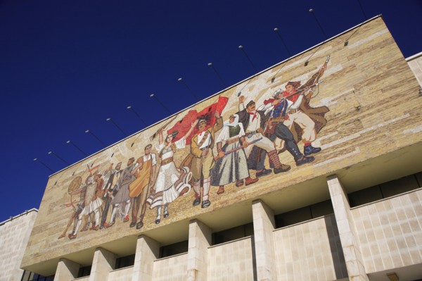 Albania, Tirane, Tirana, National History Museum. Mosaic on the exterior facade of the National