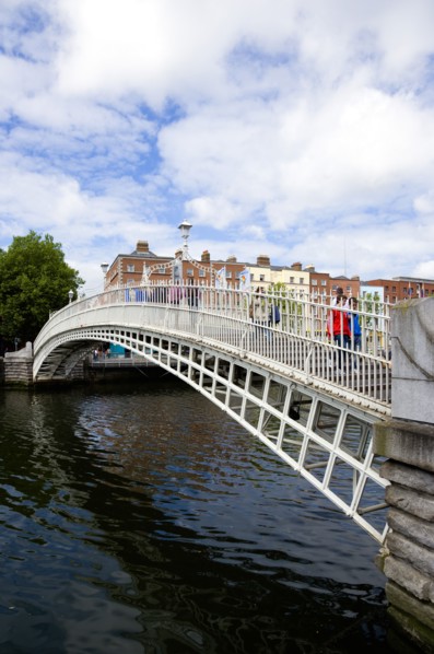 Ireland, County Dublin, Dublin City, The 1816 cast iron Ha Penny or Half Penny Bridge across the
