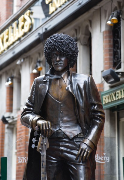 Ireland, County Dublin, Dublin City, Statue of Phil Lynott front man of Irish rock band Thin Lizzy