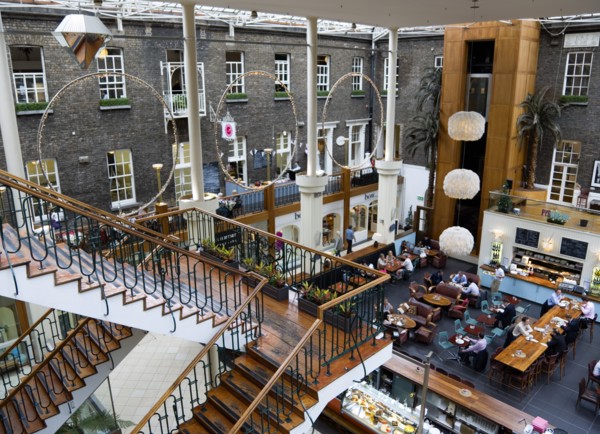 Ireland, County Dublin, Dublin City, Powerscourt Centre restaurants with people at tables beside
