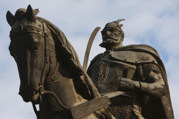 Albania, Tirane, Tirana, Part view of equestrian statue of George Castriot Skanderbeg  the national