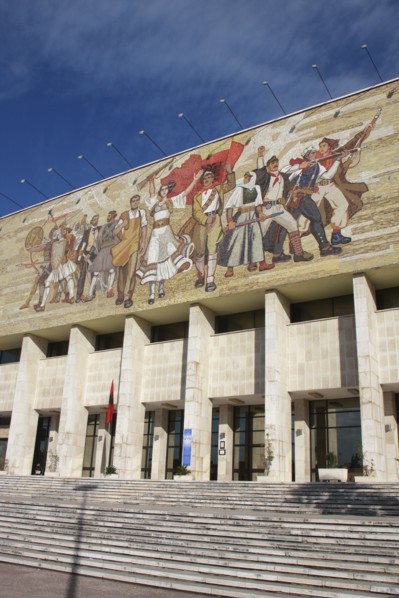 Albania, Tirane, Tirana, National History Museum. Mosaic on the exterior facade of the National