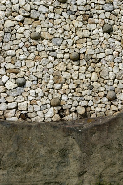 Ireland, Meath, Newgrange, Close up detail of the retaining wall around the front of the historical