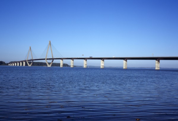 Denmark, Sjaelland, Motorway E47 bridge across Storstrommen waterway from the North.