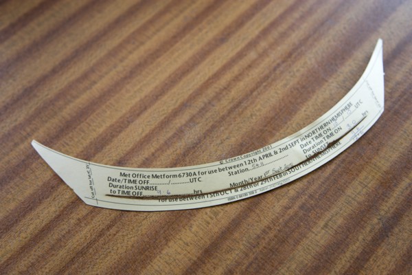 Climate, Weather, Measurements, Summer card for a CampbellStokes sunshine recorder or Stokes sphere