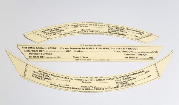 Climate, Weather, Measurements, Cards for a CampbellStokes sunshine recorder or Stokes sphere used