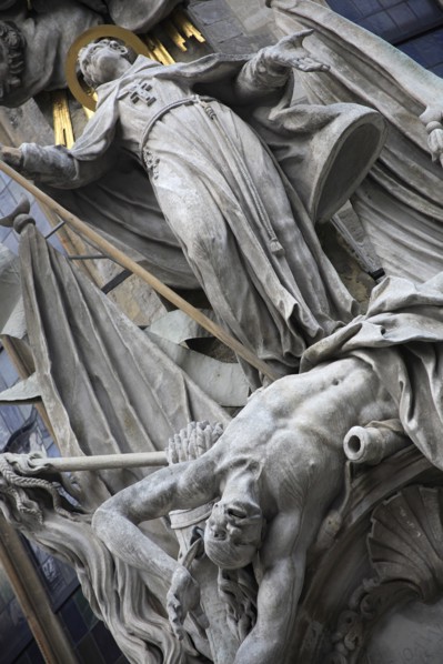 Detail of Pulpit of Saint John of Capistrano on the outside of Stephansdom Cathedral. Photo :