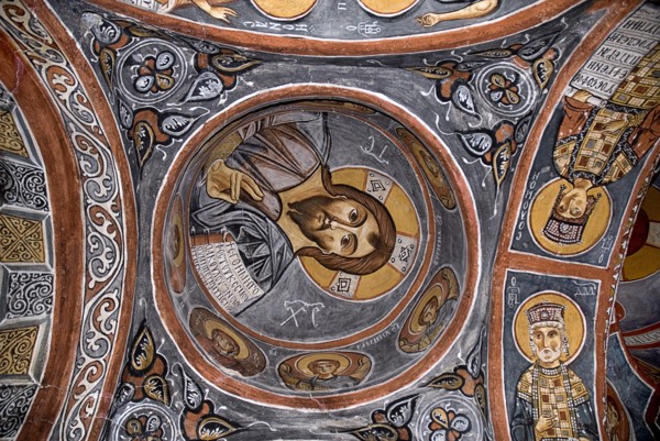 Open Air Museum. The Dark Church so named because it had few windows. Detail of fresco dating from