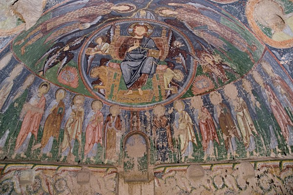 Red Valley. Hacli Kilise or The Church of the Cross. Interior of rock cut cave church on the North