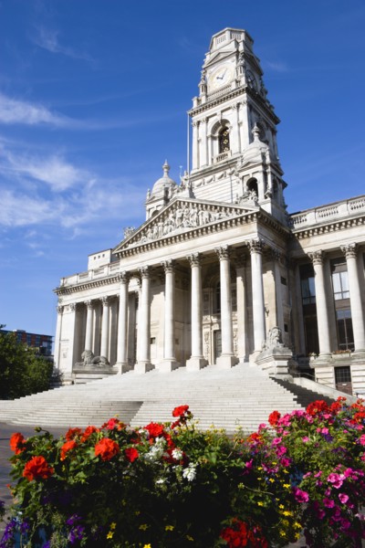 The Guildhall originally built in 1890 but rebuilt by 1959 after being bombed in 1941 during World