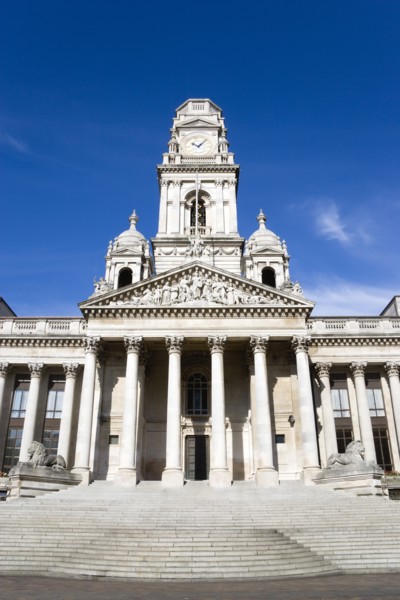 The Guildhall originally built in 1890 but rebuilt by 1959 after being bombed in 1941 during World