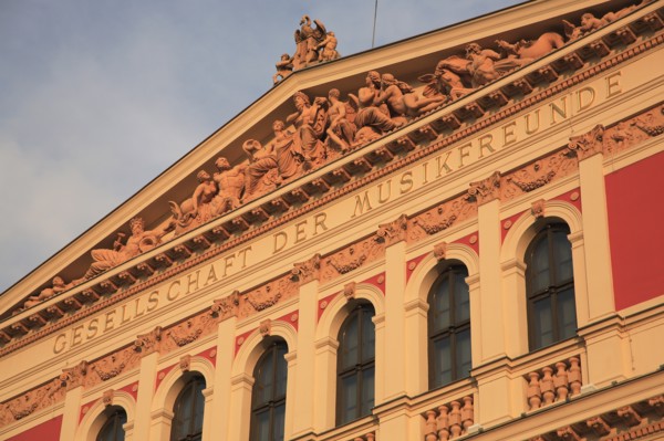 Musikverein Concert Hall home of the Vienna Philharmonic orchestra. Part view of exterior facade.