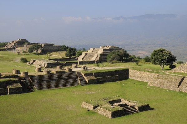 Mexico, Oaxaca, Monte Alban, Site view onto ball court or Juegos de Pelota. 
Photo : Nick Bonetti