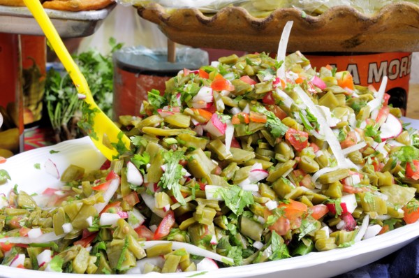 Mexico, Oaxaca, Nopales or cactus leaf salad. 
Photo : Nick Bonetti