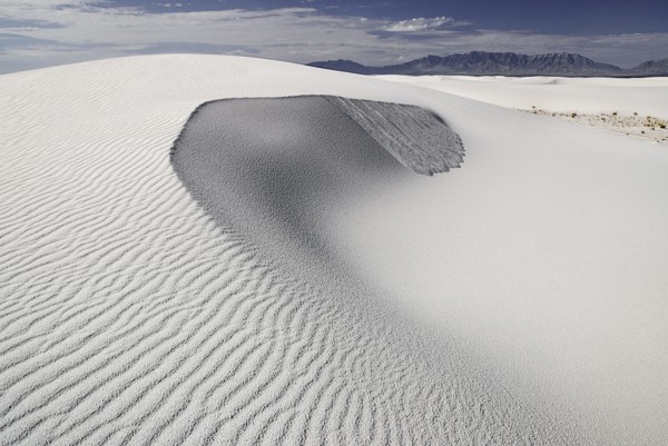 USA, New Mexico, Otero County, White Sands National Monunment. Landscape of white wind rippled sand