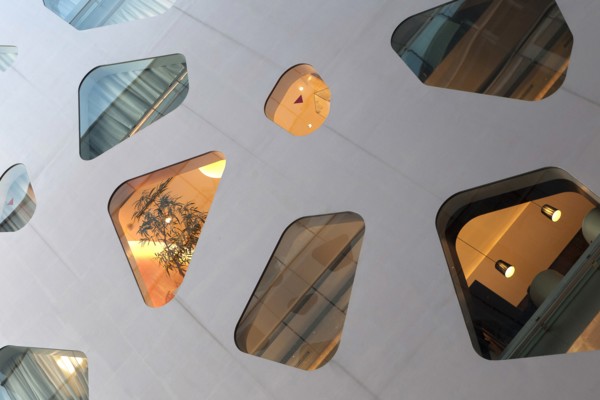 Japan, Honshu, Tokyo, Ginza. Detail of facade of the new Mikimoto Building with distinctive windows