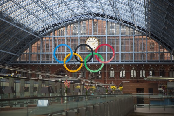 England, London, St Pancras railway station on Euston Road. View from champaigne bar along