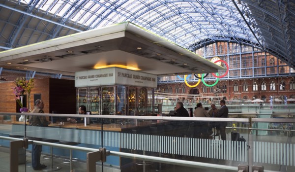 England, London, St Pancras railway station on Euston Road Searcys Grand Champagne bar and