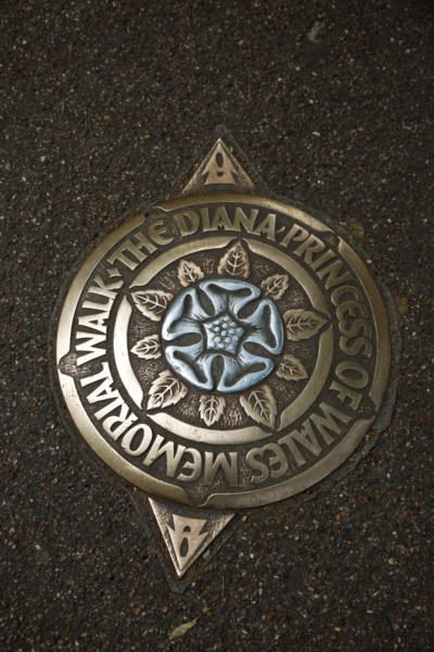 England, London, Westminster placque in the ground marking the Princess Diana memorial walk through