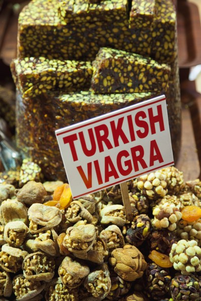 Turkey, Istanbul, Eminonu Misir Carsisi Spice Market interior. Turkish Viagra snack made with nuts.