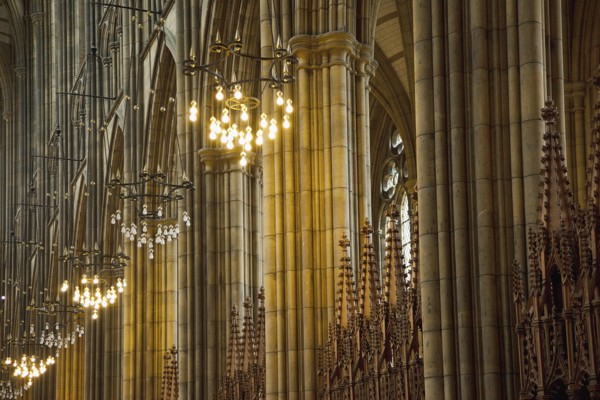 England, West Sussex, Shoreham-by-Sea, Lancing College Chapel interior view of the nave. 
Photo :