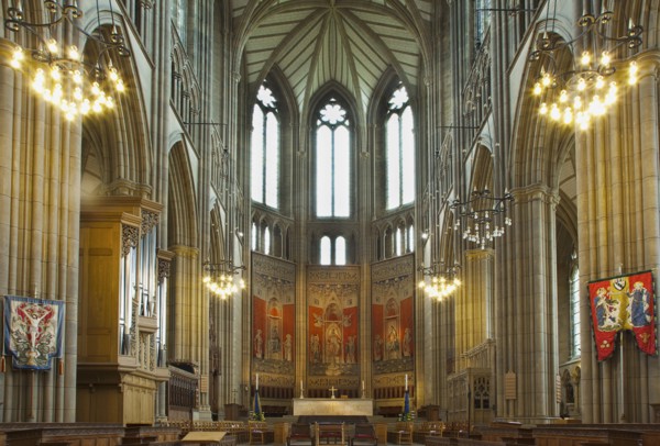 England, West Sussex, Shoreham-by-Sea, Lancing College Chapel interior view of the High Altar.