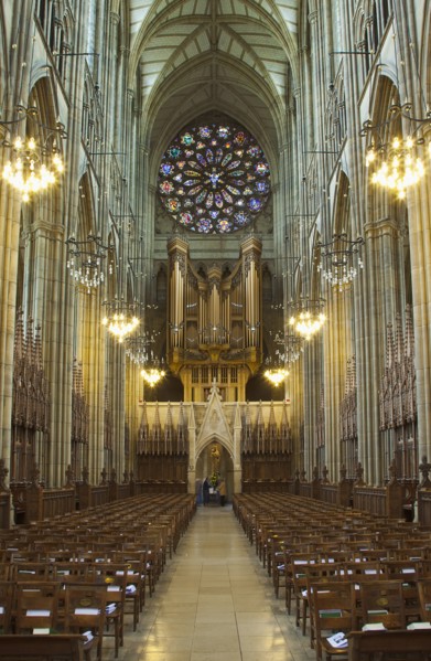 England, West Sussex, Shoreham-by-Sea, Lancing College Chapel interior view of the Nave. 
Photo :