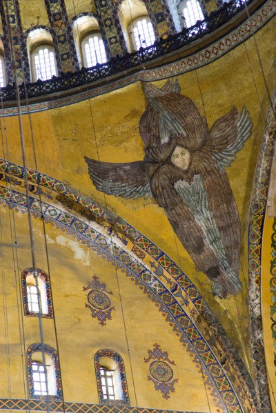 Turkey, Istanbul, Sultanahmet Haghia Sophia Mural of a six winged seraph or angel below the central