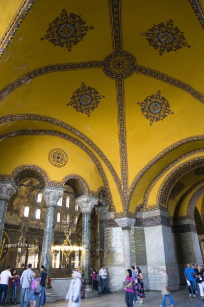 Turkey, Istanbul, Sultanahmet Haghia Sophia Tourists in the vaulted decorative North Gallery.