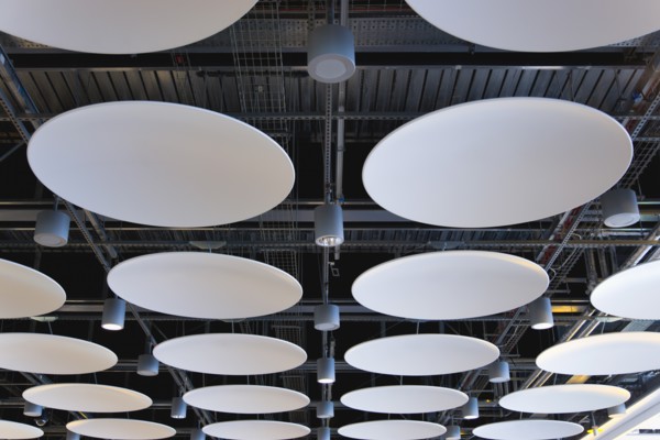 England, London, Heathrow Airport Terminal 5 disc ceiling in departures area. 
Photo : Paul