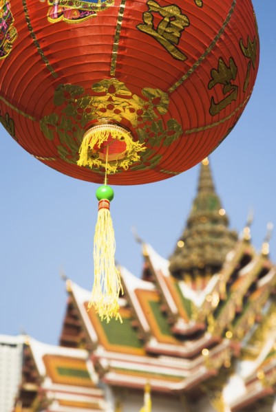 Wat Yannawa temple roof and red lantern at Chinese New Year.