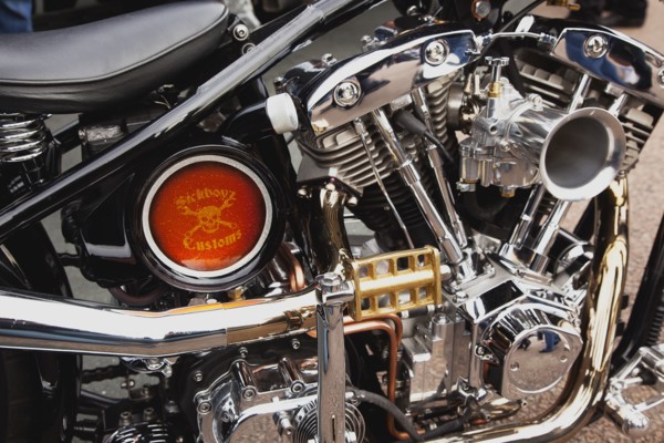 Detail of motobike engine at bike festival in Madiera Drive.