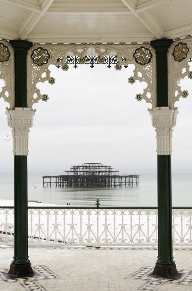 West Pier ruin photographed from the Bedford square bandstand known locally as the Birdcage.