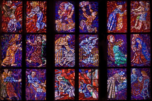 St Vitus Cathedral interior a section of stained glass window.