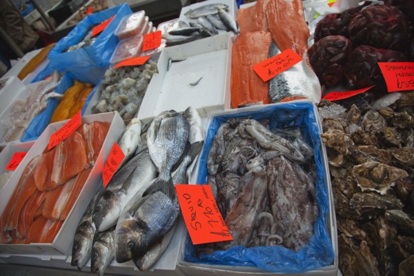 St Georges Market fresh fish display.