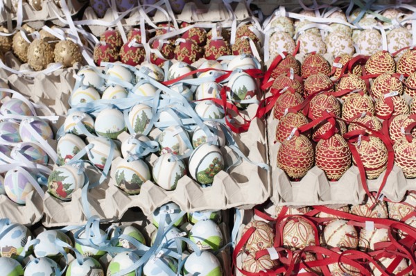 Trays of hand-painted and hand decorated egg shells to celebrate Easter at the Schonbrunn Palace.