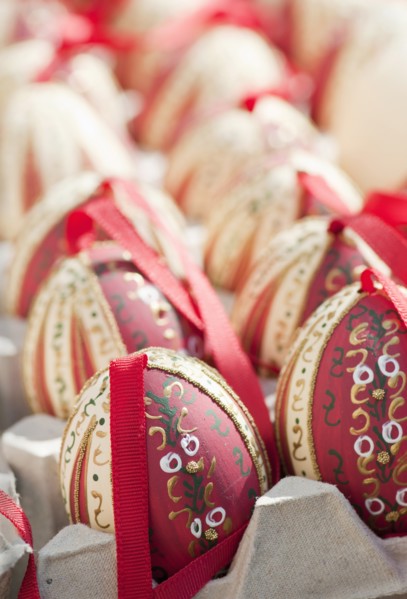 Hand-painted and hand decorated egg shells to celebrate Easter at the Old Vienna Easter Market at the Freyung.