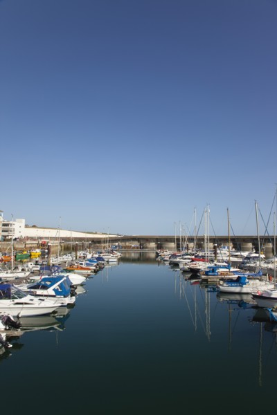 View over boats moored in the Marina.