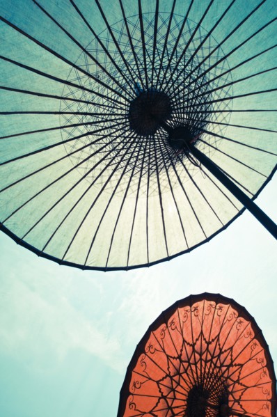 Parasol Looking up at the underside of traditional South East Asian paper parasols.