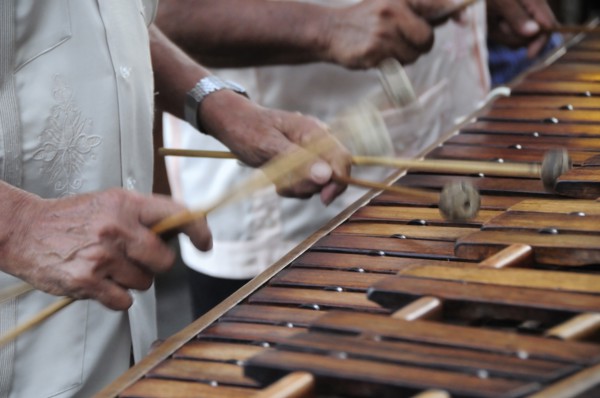Mexico, Veracruz, Marimba players in the Zocalo. Photo : Nick Bonetti