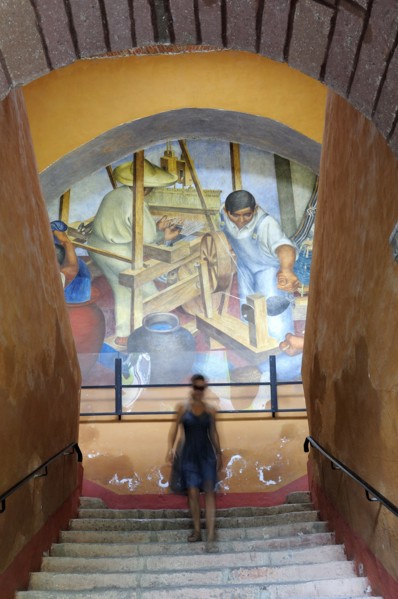 Mexico, Bajio, San Miguel de Allende, Bellas Artes Mural by Pedro Martinez dated 1940 with woman
